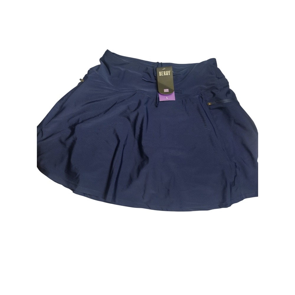 Beroy Womens Navy Blue Active Skort Tennis Golf Skirt with Pockets Size L NWT